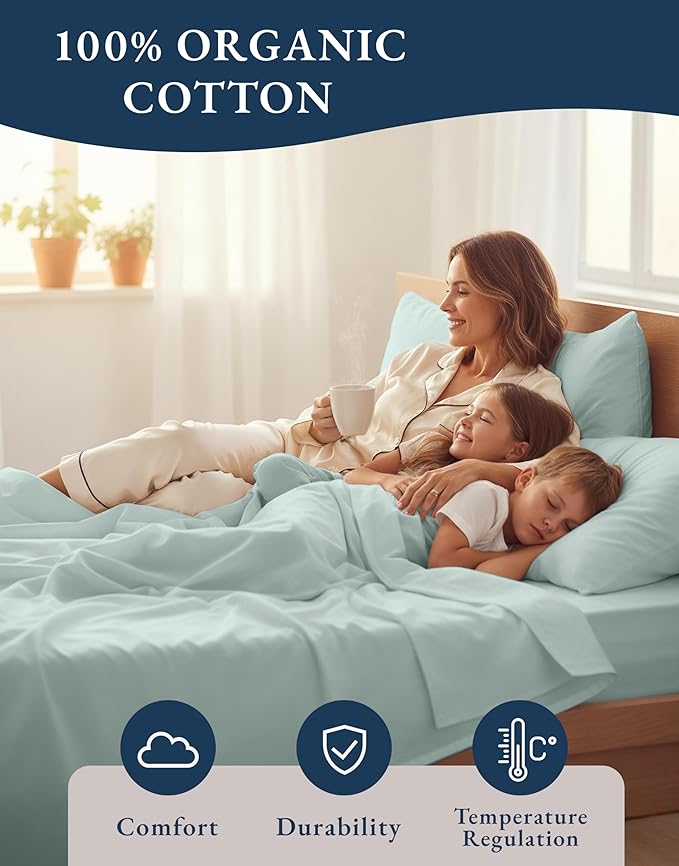 LANE LINEN 100% Organic Cotton Bed Sheets King Size, Soft & Comfy Fully Elasticized Percale Bedding Sheets & Pillowcase Set, Low Pilling Machine Washable All Season King Sheet- French Blue