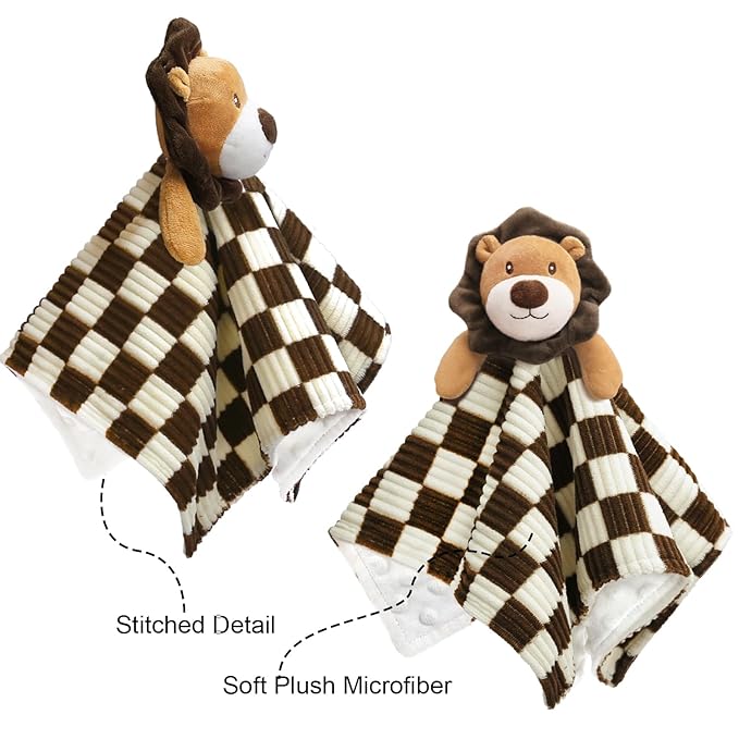 Baby Lovey Blanket for Boys Girls Super Soft Checkerboard Gingham with Minky Dot Fabric Backing Lion Lovely Black 14 Inch