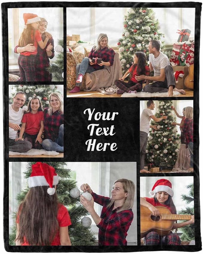Personalized Photo Blanket, 6 Photos Custom Blanket Personalized Blankets Mother in Law, Grandma Family Anniversary Christmas, 8 Sizes