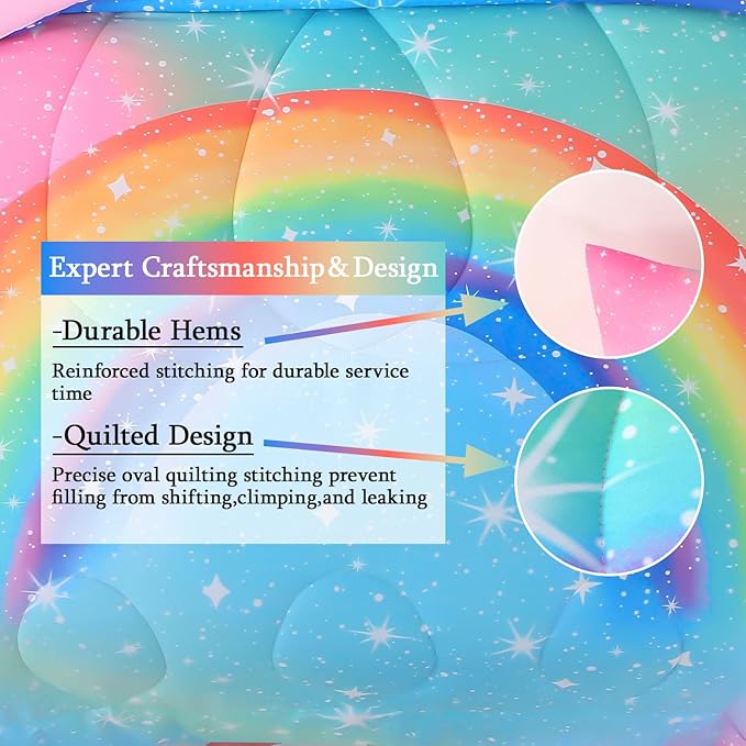 JQinHome Girls Comforter Set Full, 6 Piece Bed in A Bag 3D Colorful Rainbow Bedding Sets for Teen Girls,with Sheet Sets (Rainbow)