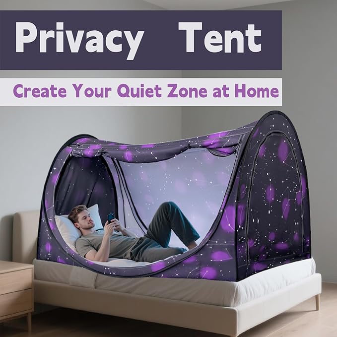 Pop-Up Bed Tent Twin Size, Indoor Privacy Canopy with 4 Doors & Mosquito Mesh – Breathable Sleeping Tent for Bedroom, Dorm, or Home Use, Easy Foldable Design