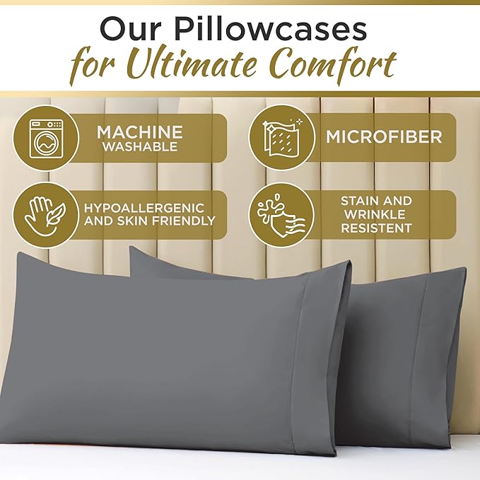 Twin XL 100% Microfiber Double Brushed Sheet Set - Extra-Soft & Wrinkle-Free - 15" Deep Pockets, 39" x 80" - Ideal for Dorms, Hospitals & Split King Beds - 3 PC Set (Twin XL, Gray)