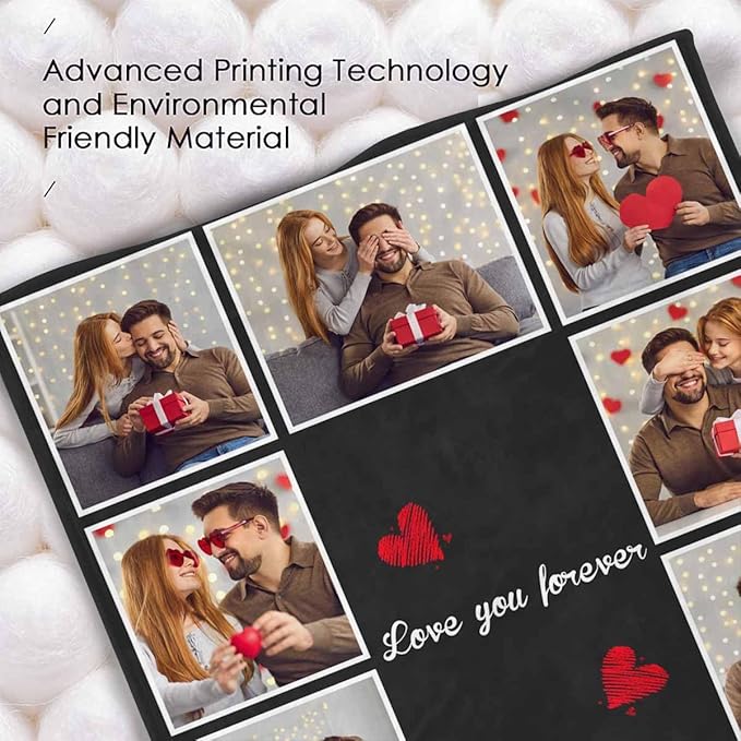 Blanket with Pictures Customized, 10 Photos Personalized Blankets Custom Blanket Personalized Picture Blankets for Couple Birthday Gifts for Wife Husband, 8 Sizes