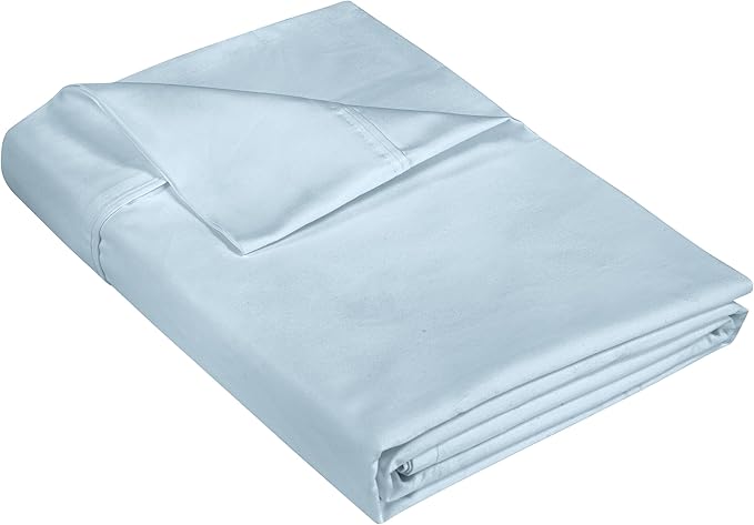 Royale linen 400 Thread Count 100% American Grown Cotton Flat Sheet - Cooling Sheets - Full Sheets - Luxury Sateen Weave - Full Flat Sheet Sold Separately - Blue Flat Sheet Only (Full, Caribbean Blue)