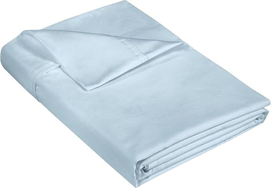 400 Thread Count 100% American Grown Cotton Flat Sheet - Cooling Sheets - Queen Sheets - Luxury Sateen Weave - Queen Flat Sheet Sold Separately - Soft Blue Flat Sheet Only (Queen, Caribbean Blue)