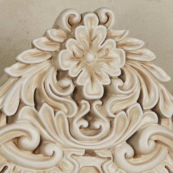 Izabella Traditional Wall Teester | Neutral Antique Ivory Finish | Royal Bed Crown Creates a Lavish Canopy with your Window Curtain Panels or Sheer Drapery | Classic Scrollwork and Medallion Design