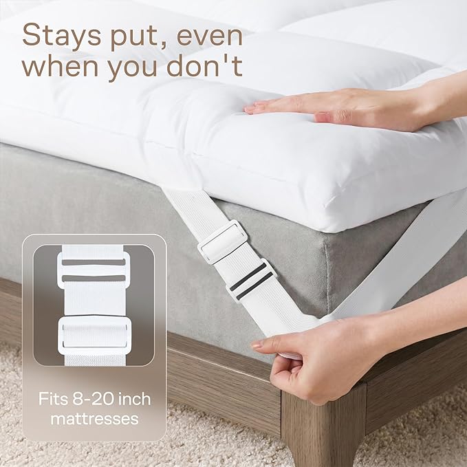 Ultra Soft Full Size Mattress Topper - Cloud-Like Mattress Pad for Back Pain Relief - Breathable Cooling Material for Hot Sleepers, White