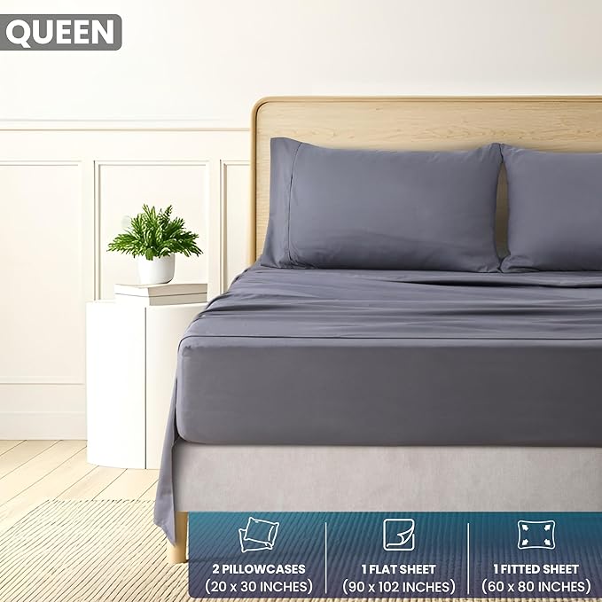 Utopia Bedding Queen Sheet Set – Brushed Microfiber – Ultra Soft Bed Sheets for Queen Size Bed Set – Deep Pocket, Wrinkle & Fade Resistant – Includes 1 Fitted, 1 Flat, 2 Pillowcases (Grey)