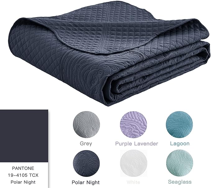 HZ & HY Oversized King Bedspread 138x122 Extra Wide, Ultrasonic Coverlet Bedding Set, Lightweight Thin Comforter, Reversible, 5 Piece, 100% Microfiber, California/Alaskan King, Navy Blue
