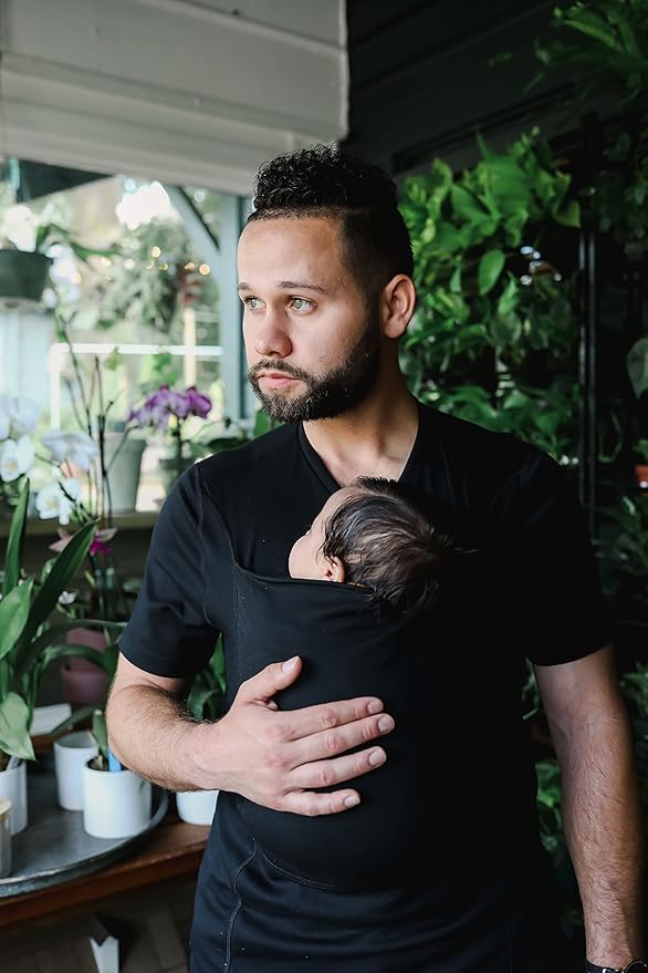 Lalabu The Dad Shirt | Hands-Free Baby Carrier for Dad with Kangaroo Pouch | Engineered for Bonding, Safety, & Comfort for Newborns Up to 15 Lbs. | CPSC Compliant - Black - Small