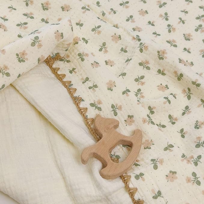 Double Layered 100% Cotton Muslin Baby Blanket Ultra-Soft 40x40 Inch Swaddling Nursery Crib Blanket (Flowers)