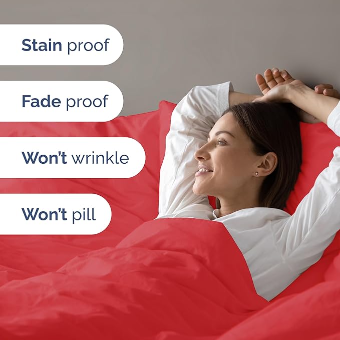 Duvet Cover Queen Size - Extra Soft Queen Size Duvet Cover - Lightweight, Breathable & Cozy - Easy Care & Fade Free with Zipper Closures & Ties - 90" x 90" Inches - (Red) Comforter Not Included