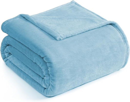 Casa Platino Fleece Blanket Queen Size – 300 GSM Light Blue Fleece Throw for Bed or Couch – Soft Cozy Warm Holiday Bed Blanket for Winter, Fuzzy Plush Elegant Gifts for Men & Women - 90x90 Inch