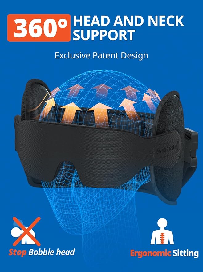 Upgraded Travel Pillow, U-Shaped Airplane Head Strap for All Heights, 360° Support, 3D Sleep Mask, 100% Light Blocking, Long Flights Essentials Headrest, Stop Bobblehead, Black (Pack of 2)