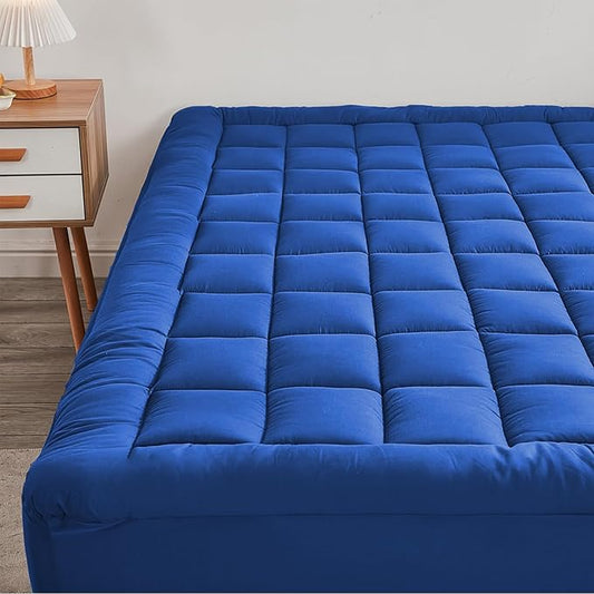 Mattress Pad - Soft and Breathable Mattress Protector Cover - Pillow Topper with Stretches to 18” Deep Pocket Fits Up to 8”-21” Cooling Bed Topper (Blue, Queen)