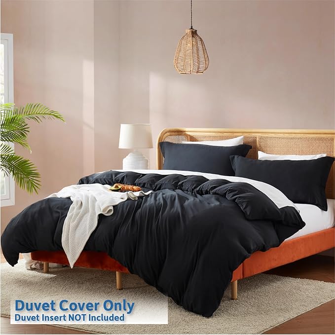 Nestl Black Duvet Cover Queen Size - Soft Double Brushed Queen Duvet Cover Set, 3 Piece, with Button Closure, 1 Duvet Cover 90x90 inches and 2 Pillow Shams