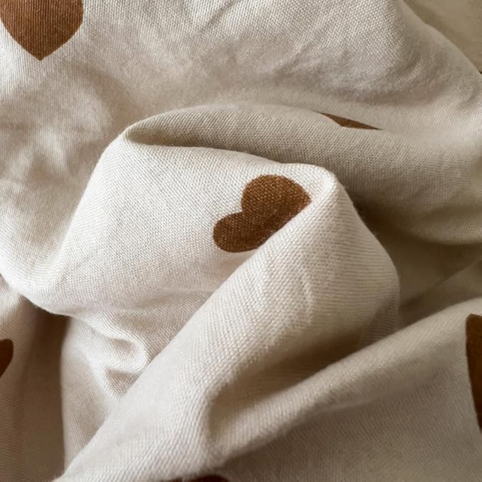 Nayoroom Brown Heart Duvet Cover Twin Size Vintage Hearts Printed on Taupe Duvet Cover Kids Girls 2 Pieces Soft Microfiber Farmhouse Bedding Set with Zipper Closure