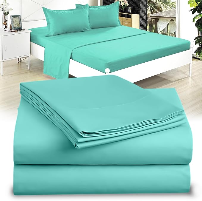 Full XL 100% Microfiber Double Brushed Sheet Set - Extra-Soft, Breathable & Wrinkle-Free - 15" Deep Pockets, 54" x 80" - Ideal for Extra Long Full Beds - 4PC Set (Full XL, Aqua Blue)