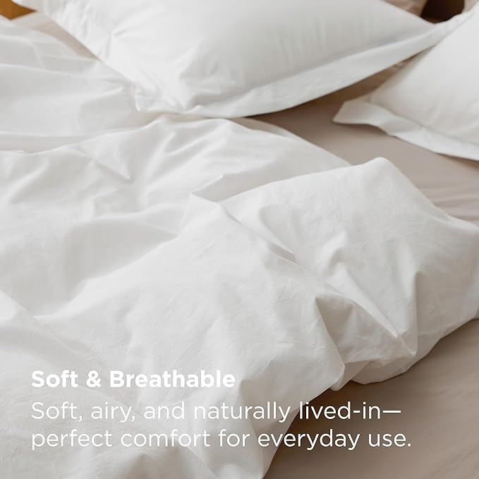 Bedsure 100% Washed Cotton Duvet Cover Queen Size - Natural White Minimalist Cotton Duvet Cover Linen Like for All Seasons - GentleSoft™ Plain Simple Bedding (Natural White, Queen, 90"x90")