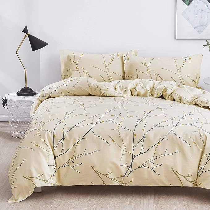 OAITE Duvet Cover Set,100% Cotton Comforter Cover with Floral Pattern Duvet Cover Set,Soft Bedding Set Includes with 3 Piece (2 Pillow Shams,1 Duvet Cover)