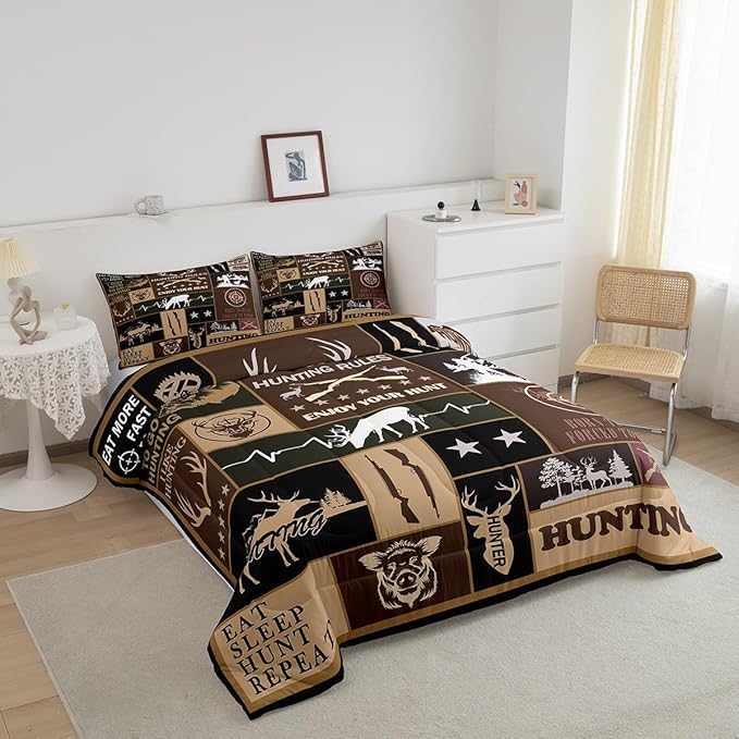 Feelyou Deer Bedding Set Twin Size for Kids Toddler Deer Hunting Comforter Set Boys Girls Hunting Gifts Bedding Set Deer Antlers Duvet Insert Microfiber Bed Set
