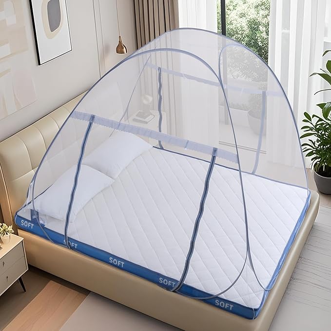 Pop-Up Mosquito Net Tent for Bed, Portable Folding Design Camping Travel Mosquito Tent with Net Bottom for Baby Adults, Easy to Install and Wash for Queen Size Bed 79 x 59 x 59 inch