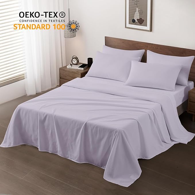 Maple&Stone Full Flat Sheet 6 Pack,Premium Soft & Breathable,Brushed Microfiber Fabric,Anti-Shrinkage & Non-Fading,Bulk Flat Sheets Only Full Size (Lilac Purple)