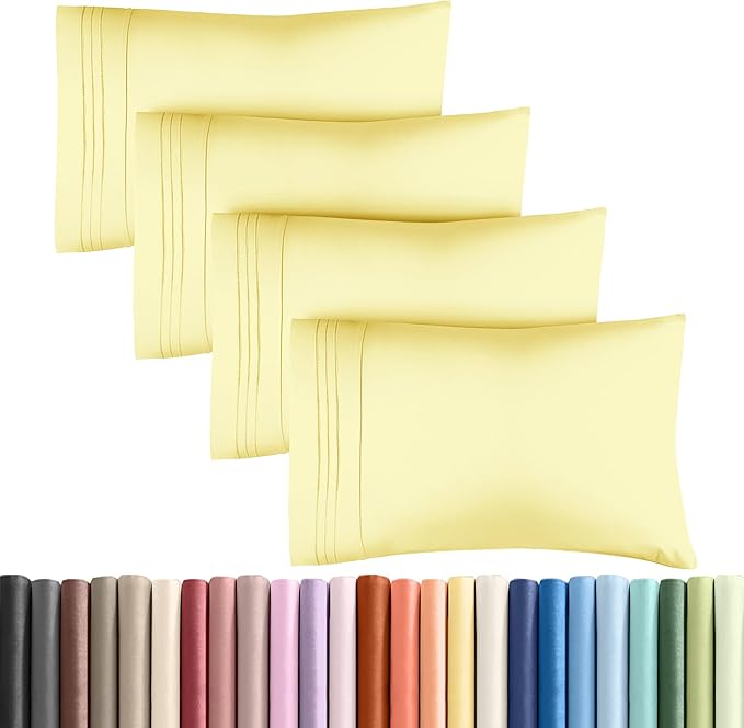 King Pillow Cases Set of 4 - Ultra Soft Hotel Quality Pillowcase Covers - Comfy, Cozy & Wrinkle Free - Shrinkage, Stain and Fade Resistant - Machine Washable Pillow Protectors - 4 Piece Set - Yellow