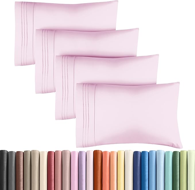 King Pillow Cases Set of 4 - Ultra Soft Hotel Quality Pillowcase Covers - Comfy, Cozy & Wrinkle Free - Shrinkage, Stain & Fade Resistant - Machine Washable Pillow Protectors - 4 Piece Set - Light Pink