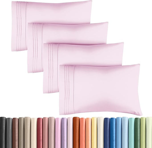 Queen Pillow Cases Set of 4 - Ultra Soft Hotel Quality Pillowcase Covers - Comfy, Cozy & Wrinkle Free - Shrink, Stain & Fade Resistant - Machine Washable Pillow Protectors - 4 Piece Set - Light Pink