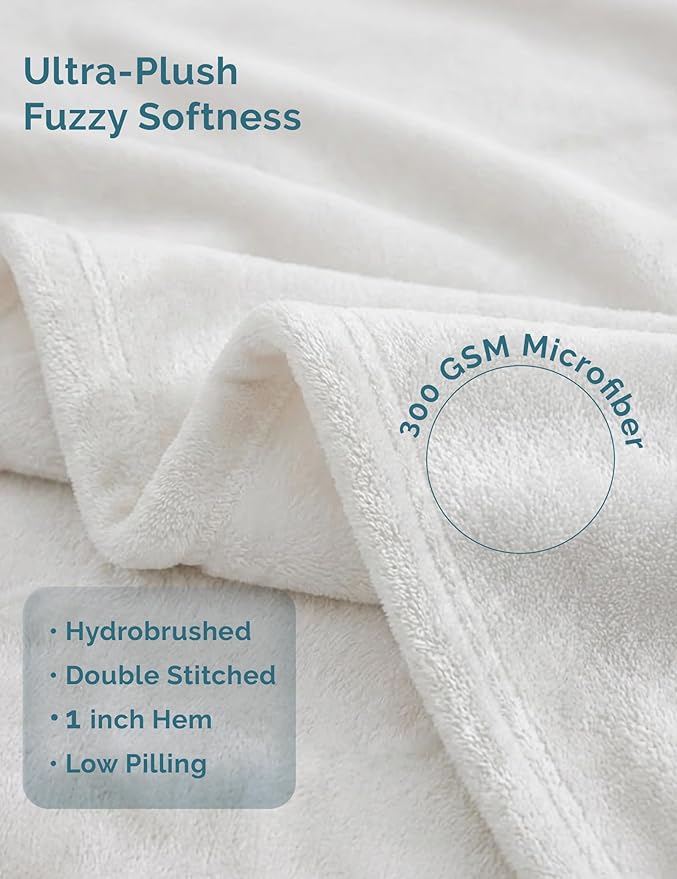 Casa Platino Fleece Blanket Twin Size – 300 GSM White Fleece Throw for Bed or Couch – Soft Cozy Warm Holiday Bed Blanket for Winter, Fuzzy Plush Elegant Gifts for Kids, Men & Women - 68x90 Inch