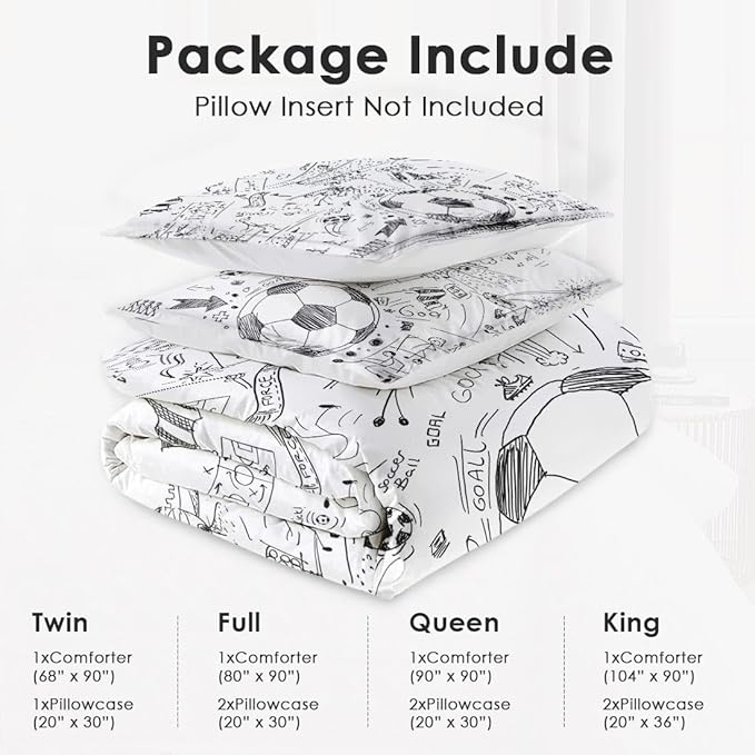 Comforter Set Queen Size Comforter Set with 2 Pillowcases, Soccer Game Ball Cup Painting Soft 3 Pcs Bedding for Kids and Adults Bedroom Bed Decor