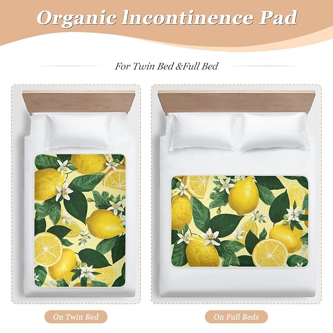 Waterproof Bed Pad Reusable Changing Pad Toddler Mattress Protector Large Pee Pad Baby Diaper Pad Soft Washable Liner Fresh Yellow Lemons Floral