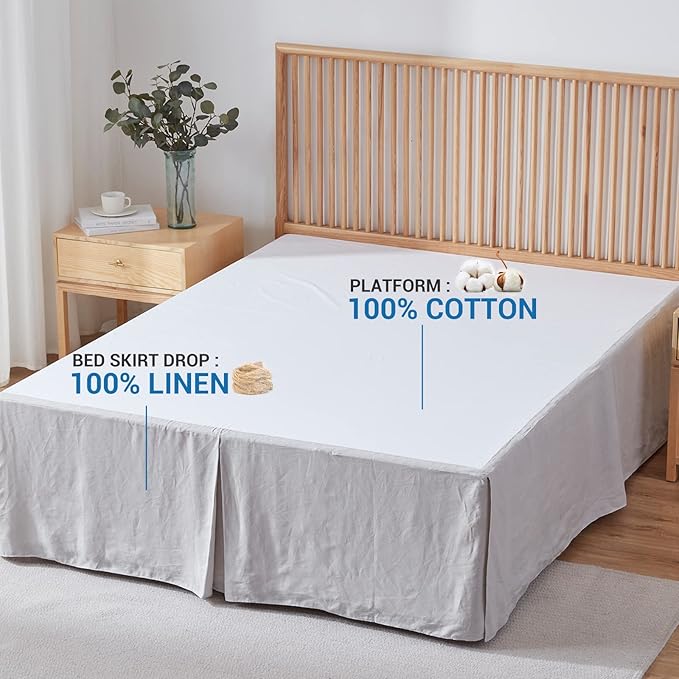 Simple&Opulence Premium Linen Bed Skirt Basic Style 18 inch Tailored Drop Dust Proof Easy Fit Breathable (18'' Basic-Grey, Queen)