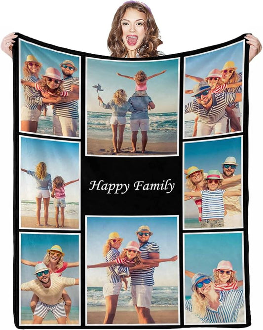 Custom Blankets with Photos, 8 Photos Customized Blanket Personalized Photo Blanket Personalized Birthday Gifts for Women Men Baby Child