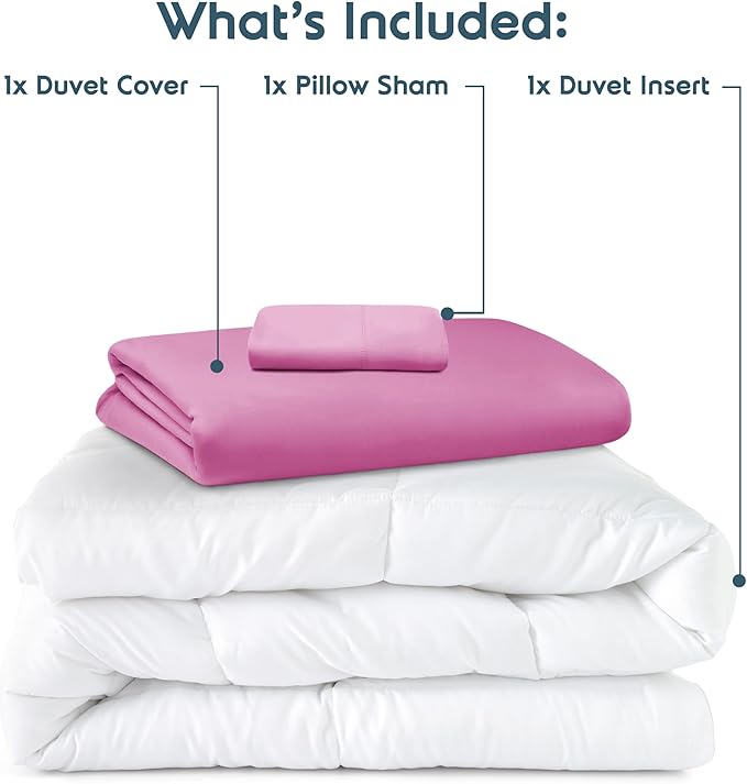 Nestl Twin Duvet Cover Set with Comforter Insert - Light Pink 3 Piece 68x90 Duvet Cover & 1 Pillow Sham with White Quilted Down Alternative Comforter, Ultra Soft, All Season
