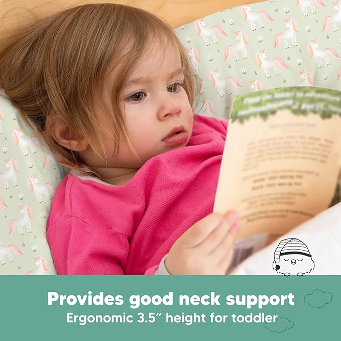 Toddler Pillow with Pillowcase - 13x18 My Little Dreamy Kids Travel Bed Pillows for Sleeping, Organic Cotton Small Pillowcase, Soft & Breathable, Machine Washable, Toddlers 2-5 years old (Grace)