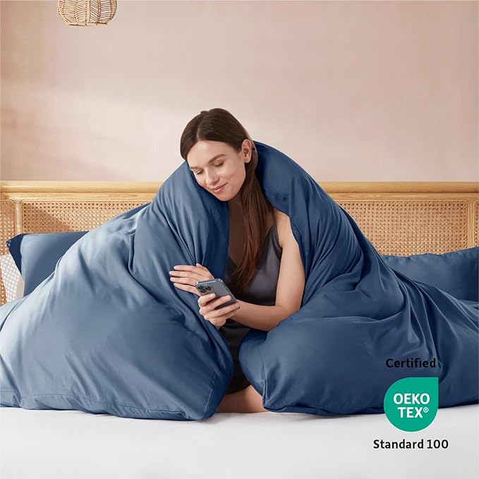 Nestl King Duvet Cover Set with Comforter Insert - Navy Blue 4 Piece 104x90 Duvet Cover & 2 Pillow Shams with White Quilted Down Alternative Comforter, Ultra Soft, All Season