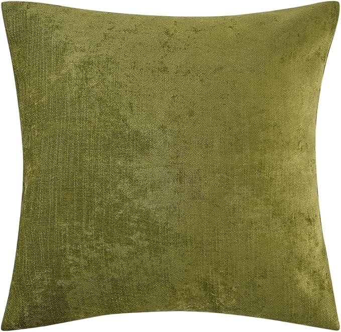 AMBERIS 2 Pillowcases (45×45cm)(Without Insert) Green, Chenille Soft No Fading Modern 2 Pillowcases (Without Insert)
