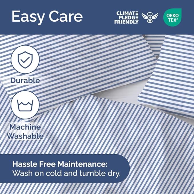 Duvet Cover Cal King Size - Extra Soft Cal King Size Duvet Cover - Lightweight, Breathable & Fade Free with Zipper Closures and Ties - 104" x 98" Inches - (Blue Stripes 2) Comforter Not Included
