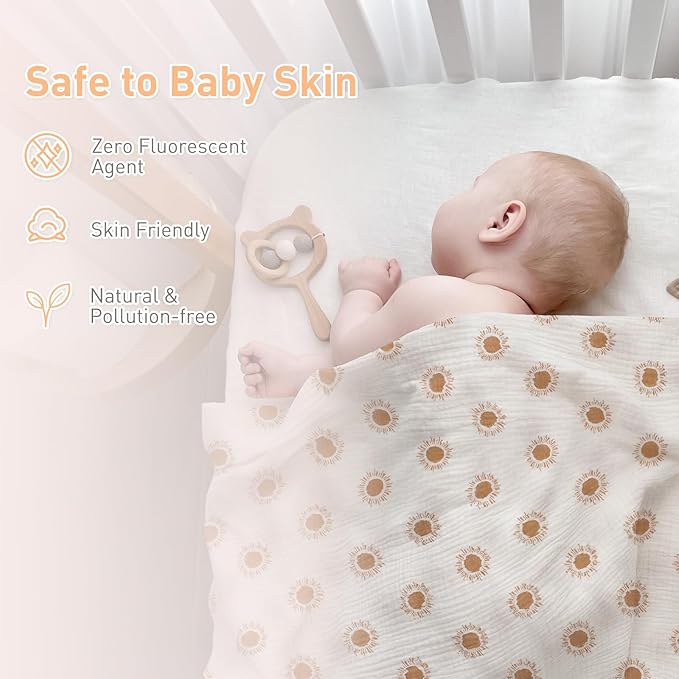 Premium Soft Muslin Cotton Baby Muslin Swaddle Blanket for Newborns - Gender-Neutral Receiving Wrap for Boys and Girls, 47x47in (120x120cm) Large (Lovely Sun)