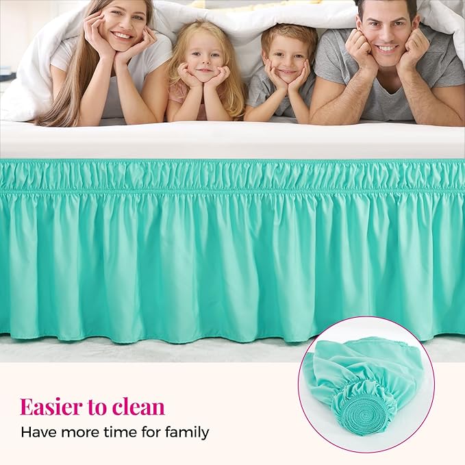 RIMELA Spa Blue Bed Skirt King Size 18 Inch Drop, Elastic Bed Skirting for Bed Base and Frame, Bedding Dust Ruffle Easy to Install, Lightweight Wrap Around Adjustable Bedskirt