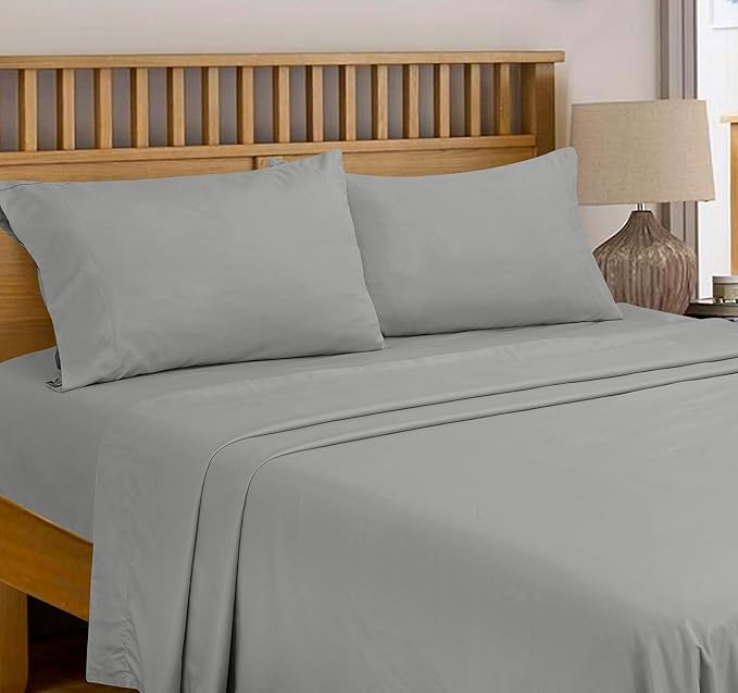 Royale Linens 300 Thread Count 100% Long Staple Combed Cotton Flat Sheet - Super Soft - Top Sheets - Queen Flat Sheet Sold Separately - Breathable, Cool & Crisp Percale Sheets Only (Queen, Silver)