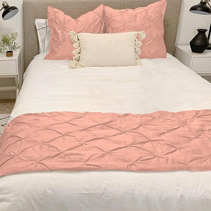Bed Runner Set - 100% Pure Cotton 800 Thread Count - Luxury 1 Pinch Pleated Bed Runner and 2 Pillow Cover - 3 Piece Pinch Pleated Bed Runner Set Twin, Peach