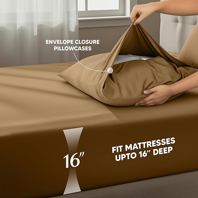 Utopia Bedding Twin Sheet Set – 3 Piece Bed Sheets for Cal King Size Bed, Soft and Breathable Microfiber, Includes 1 Fitted Sheet, 1 Flat Sheet and 2 Pillowcases (Mocha)