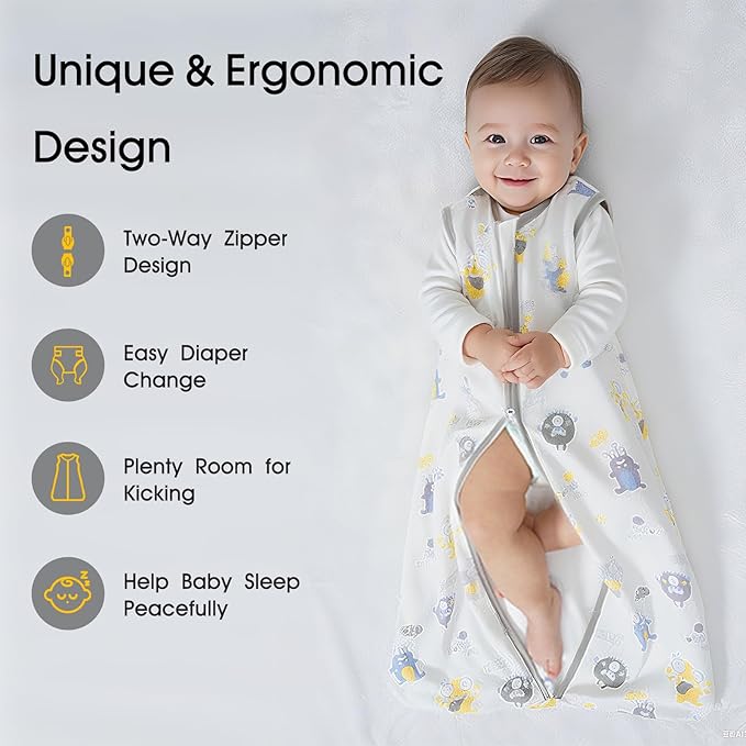 XUNTA 0.5 TOG Sleep Sack 100% Cotton Wearable Blanket, Summer Lightweight Toddler Sleeping Bag with 2-Way Zipper for Boy Girl