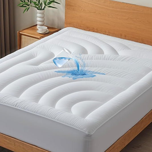 Waterproof Mattress Pad California King, Quilted Fitted Cal King Mattress Topper, Five-Layers Noiseless Mattress Protector Cover with 8"-21" Deep Pocket, Machine Washable, White, 72x84