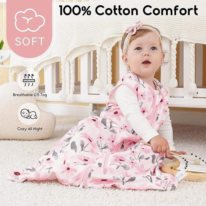 Yoofoss Baby Sleep Sack 12-18 Months 0.5 Tog Wearable Blanket for Baby, 3 Pack 100% Organic Cotton Infant Toddler Sleeping Sack 2-Way Zipper Lightweight Sleep Sack
