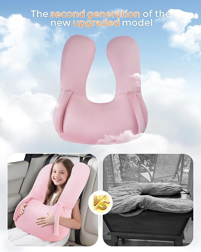 BEBAS U-Shaped Kids Travel Pillow for Car Travel Accessories for Children Adults - Soft Breathable Supports Neck Head for Sleeping - Adjustable Strap for Airplane Long Road Trip