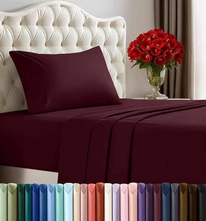 Utopia Bedding Twin Sheet Set – 3 Piece Bed Sheets for Twin Size Bed, Soft and Breathable Microfiber, Includes 1 Fitted Sheet, 1 Flat Sheet and 1 Pillowcase (Burgundy)